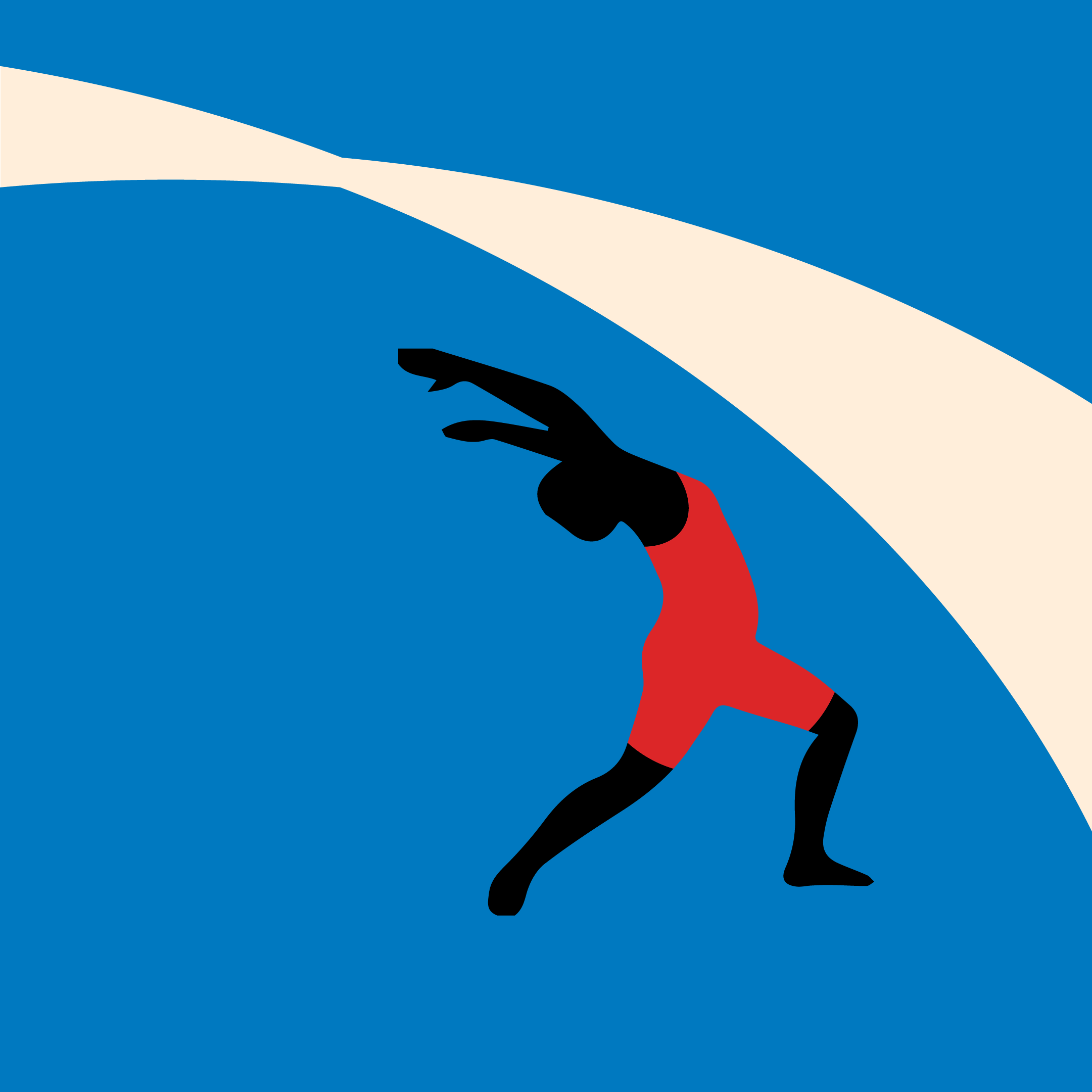 Siluet af en person, der laver en gymnastisk strækøvelse i rød dragt